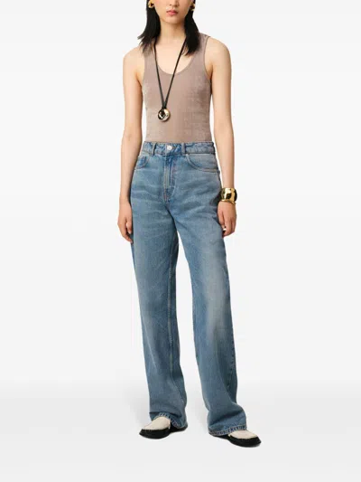 Ami Alexandre Mattiussi High-waisted Wide-leg Denim Pants With Matching Belt In Blue