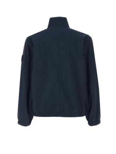 Stone Island Stretch Polyester Jacket Elastic Cuffs High Collar In Blue