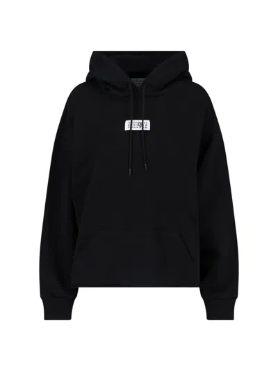 Mm6 Maison Margiela Women Black Signature Texture Hoodie, L Luxury Sweatshirts & Hoodies For Women Darveys In Blue