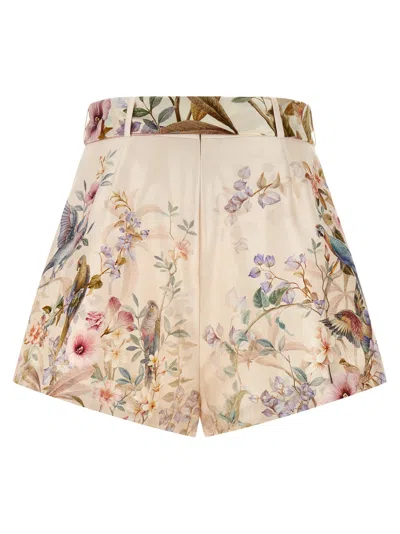 Zimmermann Rebellion Multicolor Shorts With Bow On The Front And All-over Floral Motif In Cotton And Silk Woman