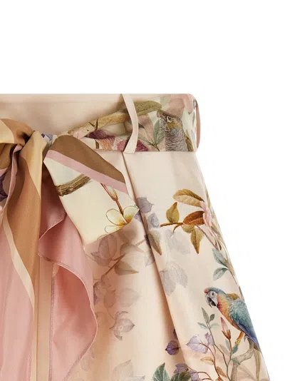 Zimmermann Rebellion Multicolor Shorts With Bow On The Front And All-over Floral Motif In Cotton And Silk Woman