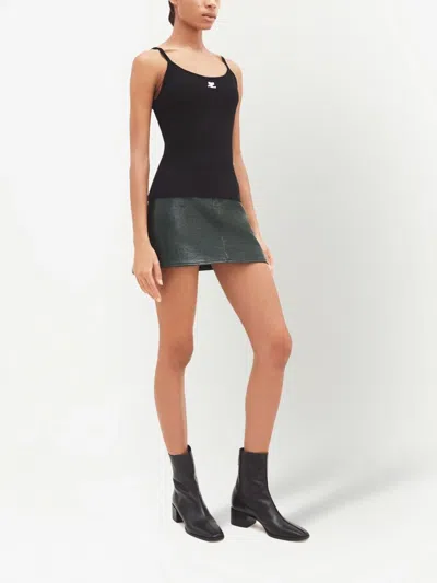 Courrèges Ribbed Spaghetti Strap Top With Elegant Logo Detail And Luxurious Fabric Blend In Black