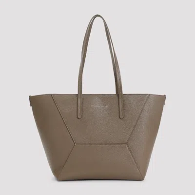 Brunello Cucinelli Mud Brown Grained Leather Duo Medium Bag