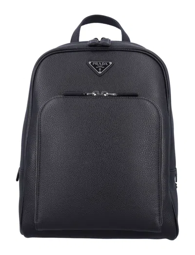 Prada Saffiano Leather Compact Backpack In Black