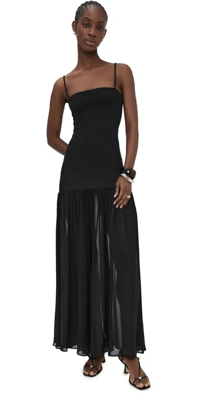 Hunza G Womens Black Hybrid Square-neck Crinkled Stretch-woven Maxi Dress