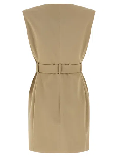 Balmain Wrap Cotton Gabardine Dress Belt Detail In Neutral