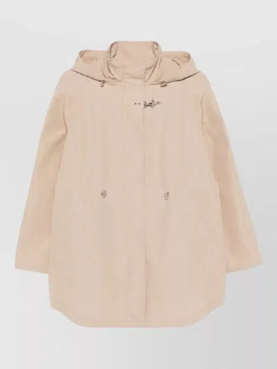 Fay Hooded Midi Parka Coat Drawstring Waist In Neutral