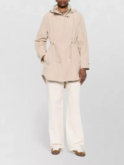 Fay Hooded Midi Parka Coat Drawstring Waist In Neutral