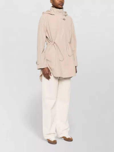 Fay Hooded Midi Parka Coat Drawstring Waist In Neutral