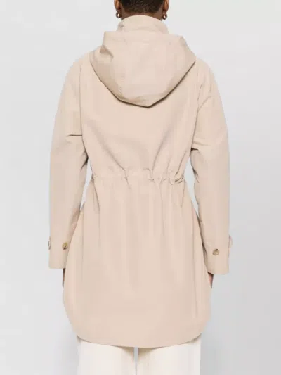 Fay Hooded Midi Parka Coat Drawstring Waist In Neutral