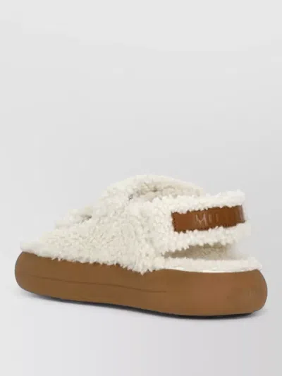 Moon Boot Shearling Sandals Flat Sole Open Toe In White