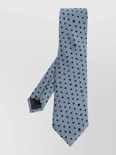 Fendi Falena Silk Tie Micro Dots Pattern Slim In Blue