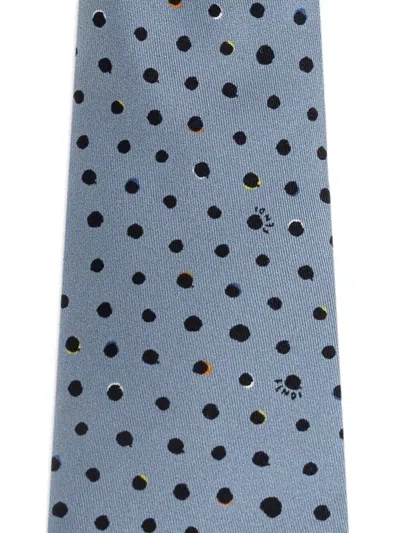 Fendi Falena Silk Tie Micro Dots Pattern Slim In Blue