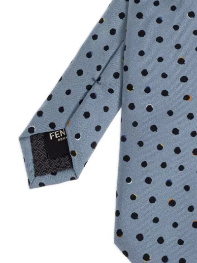 Fendi Falena Silk Tie Micro Dots Pattern Slim In Blue