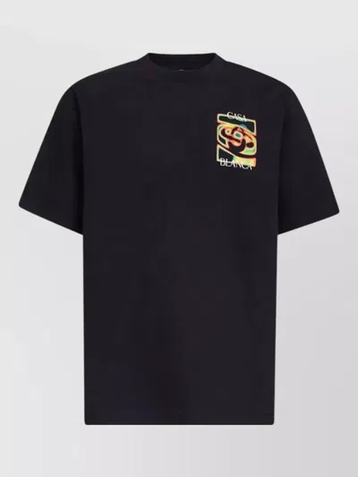 Casablanca Black Crewneck T-shirt With Logo Detail On The Front And Maxi Logo On The Rear In Cotton Man
