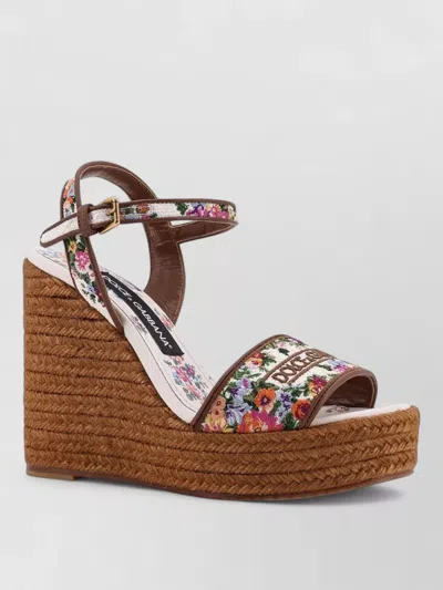 Dolce & Gabbana Wedge Sandals With Logo Embroidery In White