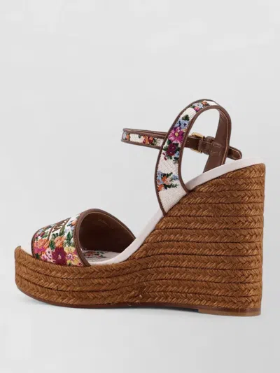 Dolce & Gabbana Wedge Sandals With Logo Embroidery In White