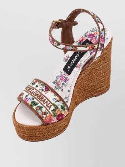 Dolce & Gabbana Wedge Sandals With Logo Embroidery In White