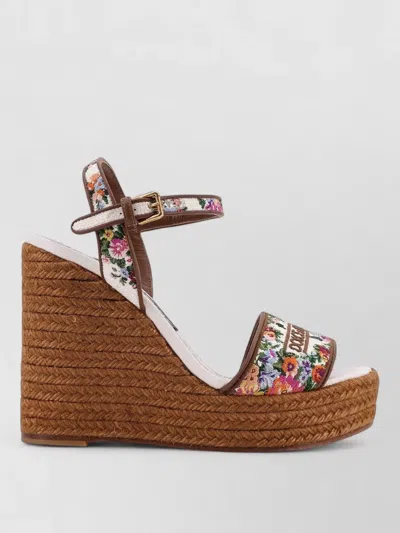 Dolce & Gabbana Wedge Sandals With Logo Embroidery In White