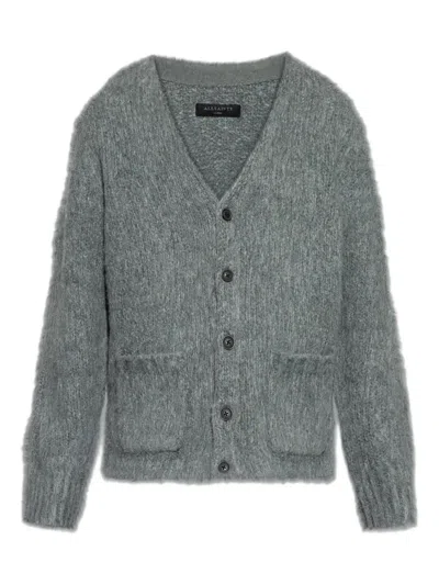 Allsaints Mens Nordic Green Tobie V-neck Wool-blend Cardigan In Gray