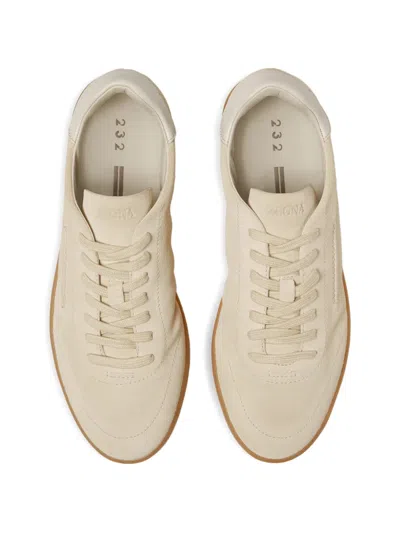 Zegna 232 Low Top Suede Sneakers Rubber Sole In Neutral