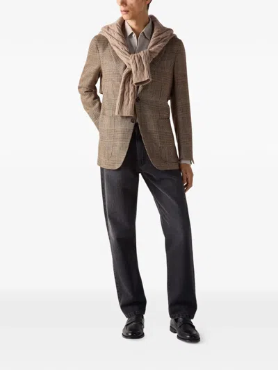 Zegna Checked-pattern Blazer In Brown