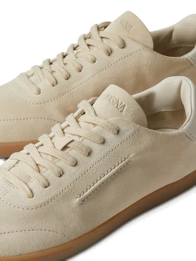 Zegna 232 Low Top Suede Sneakers Rubber Sole In Neutral