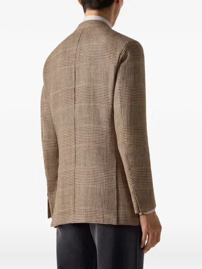 Zegna Checked-pattern Blazer In Brown