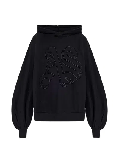 Allsaints Womens Black Artia Logo-embroidered Cotton Hoody In Black