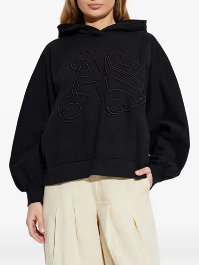 Allsaints Womens Black Artia Logo-embroidered Cotton Hoody In Black