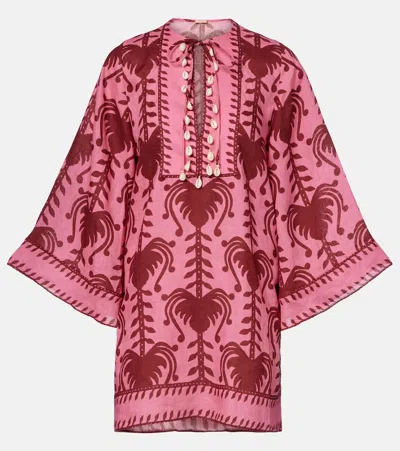 Johanna Ortiz Wild Savannah Shell-embellished Linen Mini Dress In Multi