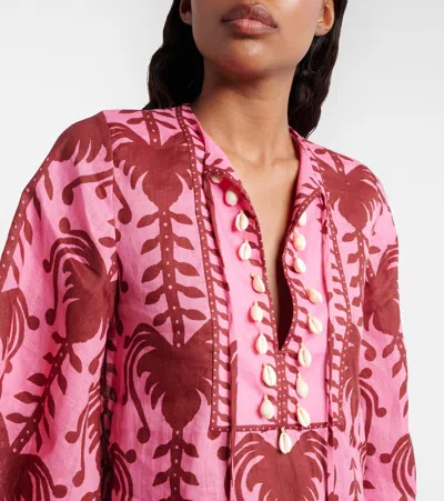 Johanna Ortiz Wild Savannah Shell-embellished Linen Mini Dress In Multi