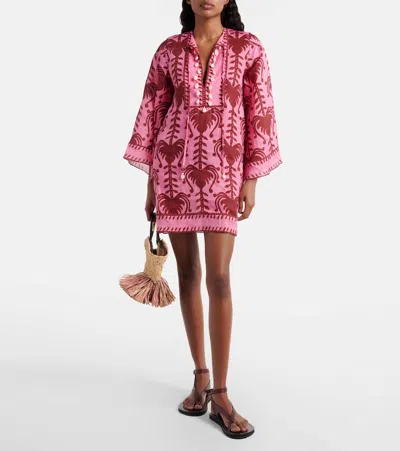 Johanna Ortiz Wild Savannah Shell-embellished Linen Mini Dress In Multi