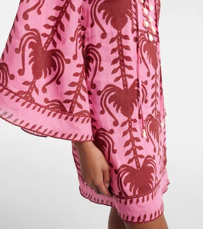 Johanna Ortiz Wild Savannah Shell-embellished Linen Mini Dress In Multi