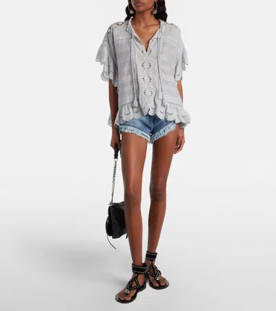Isabel Marant Étoile Payton Lace-trimmed Embroidered Cotton Blouse In Pink