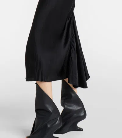 Rick Owens Panelled Satin Midi Slip Dress In Black