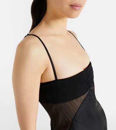 Rick Owens Panelled Satin Midi Slip Dress In Black