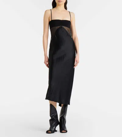 Rick Owens Panelled Satin Midi Slip Dress In Black
