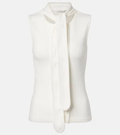 Lemaire Tie-neck Ribbed Stretch-cotton And Linen-blend Jersey Top In White