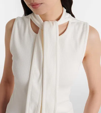 Lemaire Tie-neck Ribbed Stretch-cotton And Linen-blend Jersey Top In White