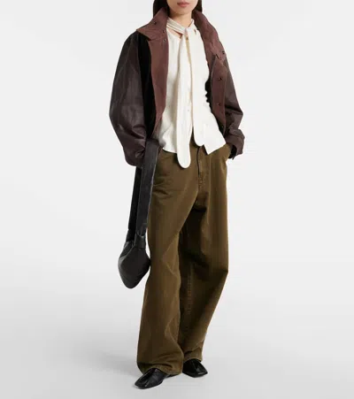 Lemaire Tie-neck Ribbed Stretch-cotton And Linen-blend Jersey Top In White