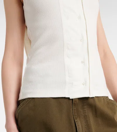 Lemaire Tie-neck Ribbed Stretch-cotton And Linen-blend Jersey Top In White