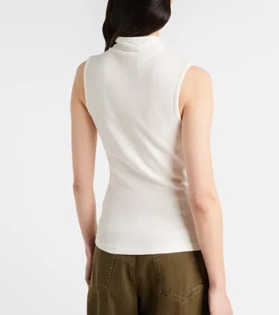 Lemaire Tie-neck Ribbed Stretch-cotton And Linen-blend Jersey Top In White