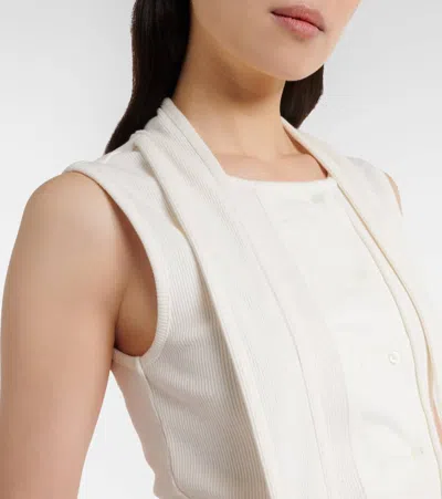 Lemaire Tie-neck Ribbed Stretch-cotton And Linen-blend Jersey Top In White