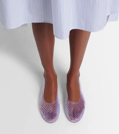 Ancient Greek Sandals Mesh Ballerina Flats Transparent Rubber Design In Blue