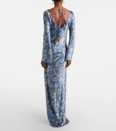 Veronica Beard Ember Long Sleeve Paisley Silk Blend Maxi Dress In Blue