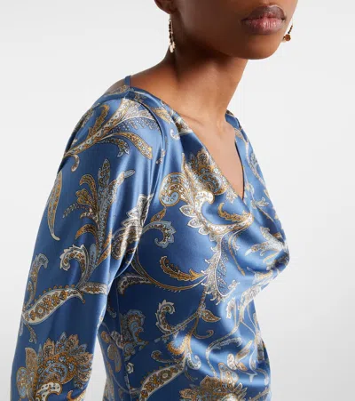 Veronica Beard Ember Long Sleeve Paisley Silk Blend Maxi Dress In Blue