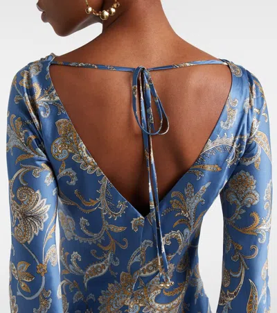 Veronica Beard Ember Long Sleeve Paisley Silk Blend Maxi Dress In Blue