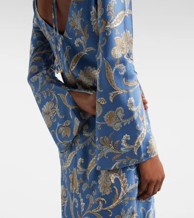 Veronica Beard Ember Long Sleeve Paisley Silk Blend Maxi Dress In Blue