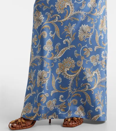 Veronica Beard Ember Long Sleeve Paisley Silk Blend Maxi Dress In Blue